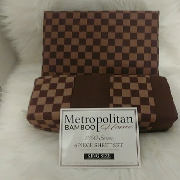 Metropolitan Bamboo Checkered King Sheet Set - Picture 5 of 8